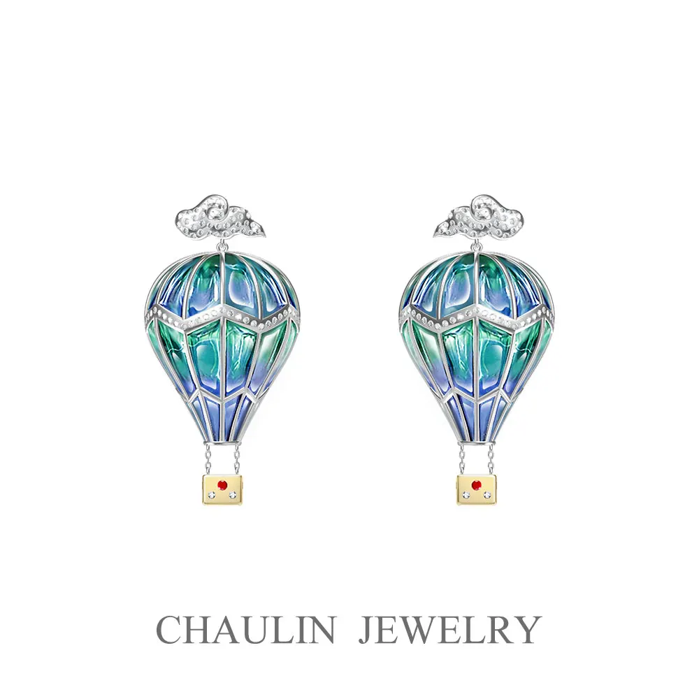 earrings-1 CHAULIN 925 серебряные серьги, dreamland: Воздушная подвеска в виде шара и серьги, эмалевые серьги с пустым окном - Цвет камня: earrings-1