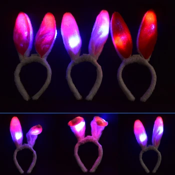 

Rabbit Ears LED Glow Headband Hair Clip Flashing Girls Women Luminous Plush Headdress Headwear LED Hairbands Accessories