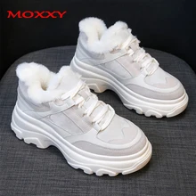 Новые зимние ботинки на меху; теплые плюшевые зимние ботинки; удобные короткие ботинки на шнуровке; модные кроссовки на массивном каблуке; повседневная женская обувь
