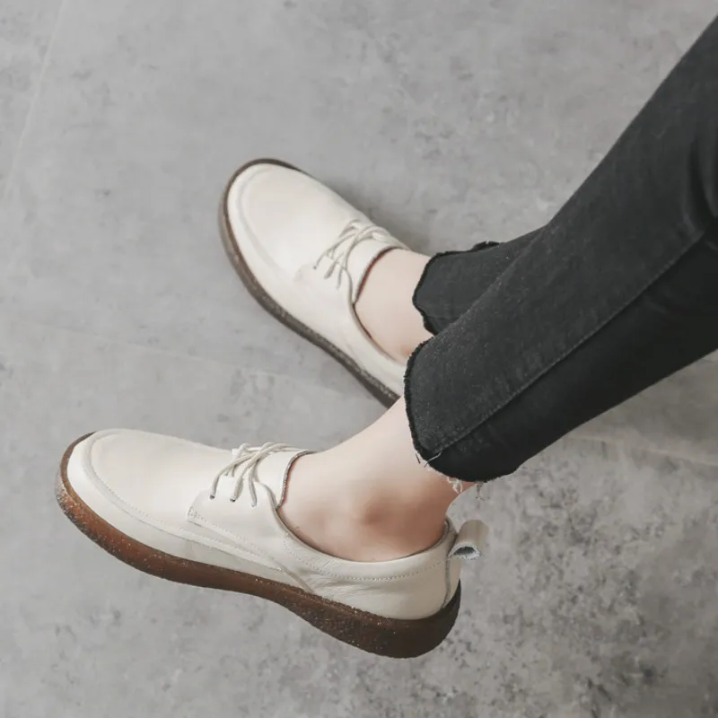 

Women Loafers Soft Genuine Leather Flat Shoes Women White Autumn Handmade Leather Lazy Shoes Flats Slip On Black Moccasin Women