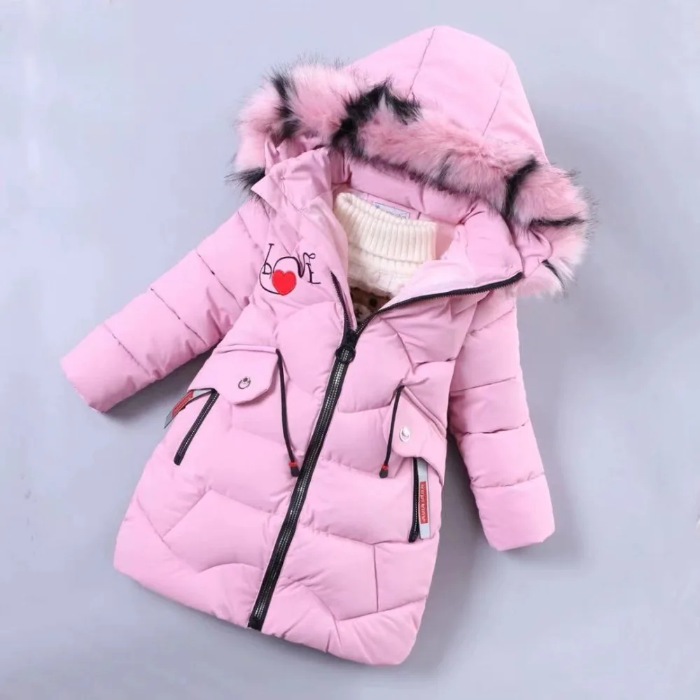 Lovy-pink Пуховики для девочек; теплая верхняя одежда для маленьких мальчиков; плотные пальто; ветрозащитные детские зимние куртки; детская зимняя верхняя одежда с героями мультфильмов - Цвет: Lovy-pink