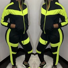 Спортивный костюм для женщин из двух частей, спортивный костюм для бега, повседневные цветные комбинированные пальто на молнии с длинным рукавом, длинные штаны, спортивный комплект# D