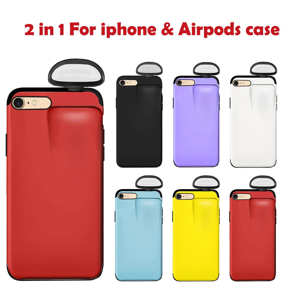 2 в 1 чехол для телефона коробка хранения наушников iPhone 7 8 AirPods Мягкий силиконовый