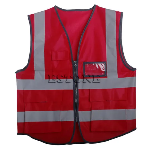 1 шт. многоцветный Hi-Vis жилет безопасности Светоотражающая куртка безопасности жилет 5 карманов Jy25 19 Droship - Цвет: Красный