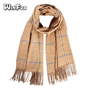 

Winfox 2019 New fashion Women Scarf Plaid Houndstooth Thick Cashmere Scarves For Ladies Tassel Pashmina Bandana Foulard