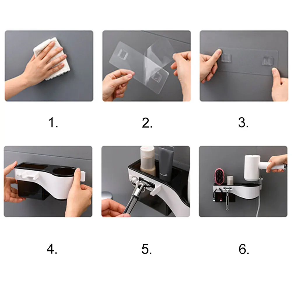 Hotel Bathroom Shelf Bedroom Plug Slot Brush Punch Free Wall Mounted Home Hair Dryer Holder With Sticker ABS Organiser Shower