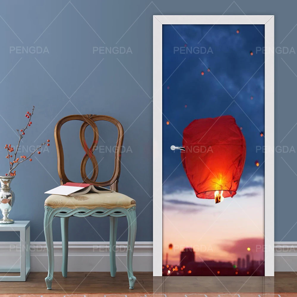 3D Print Artwork Sticker Picture Kongming Lantern Home Decor Paper Self Adhesive Decal Door Cabinet Waterproof Landscape Poster | Дом и сад