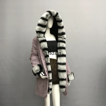 

LISIDUN 2019 Real Fur Parka Women Winter Jacket Nature Sliver Fox Fur Hooded Coats Real Rabbit Fur Lining Jacket Female Fur Coat
