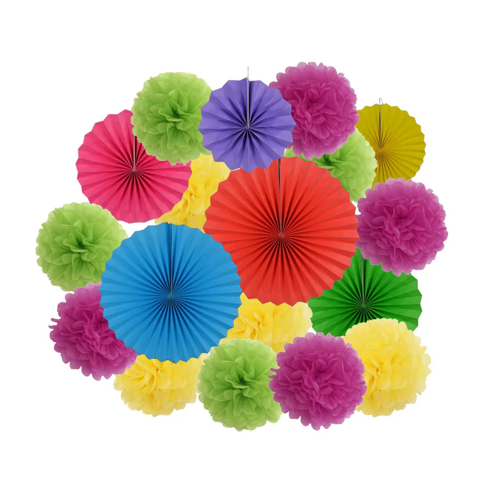 Mixed Color Set Вечерние украшения для мальчиков и девочек, 18 шт., розовый набор, разные размеры, бумажные поделки для детей, декор для дня рождения, подвесные бумажные веерные украшения с помпонами - Цвет: Mixed Color Set