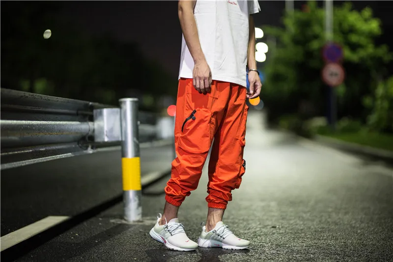 DUYOU, мужские повседневные Хип-хоп штаны с лентами, Харадзюку, шаровары, джоггеры, спортивные штаны, уличная одежда - Цвет: Оранжевый