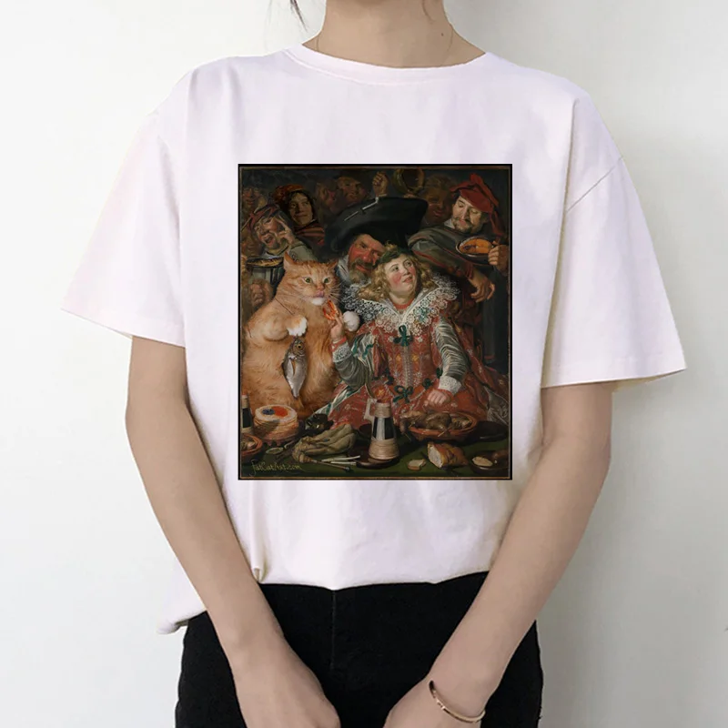 Забавная женская футболка с котом,, микеланжело, Корейская, Kawaii, Ulzzang, футболка, женская, графическая, короткий рукав, принт, футболка с круглым вырезом, модная