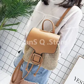 

New Fashion 2019 Women Backpacks Straw Shoulder bag Leisure Beach Splicing Backpack Teenage Girl Quality Travel Books Rucksack