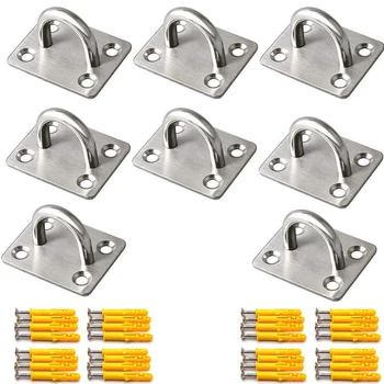 

8 Pieces Stainless Steel Eye Plate Oblong Pad Eye Plate Metal Staple Ring Hook Hardware and Screws Accessories Ceiling Hooks Ham