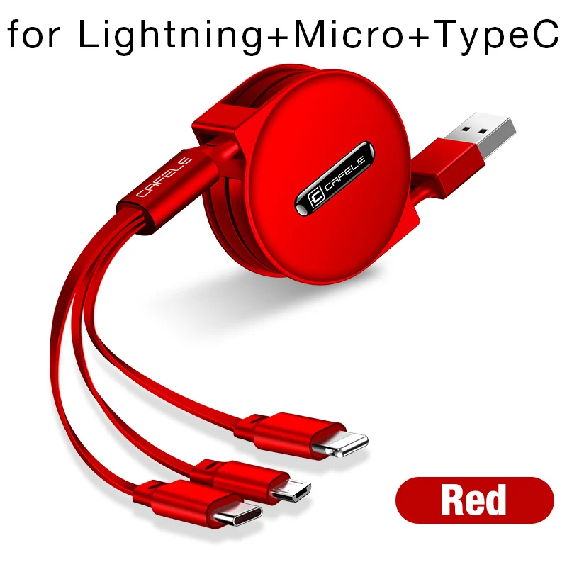 Cafele USB+ type-C 3 в 1 Выдвижной USB кабель для iPhone Micro usb type C плоский кабель Быстрая зарядка для iPhone кабель+ Micro - Цвет: L-M-T-Red