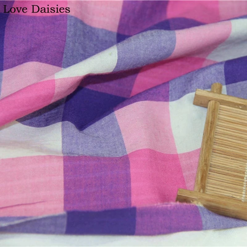 100% хлопковая пряжа окрашенная розовая фиолетовая белая большая клетчатая тонкая ткань для DIY летняя блуза рубашка ручная работа