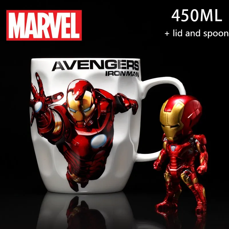 Disney Marvel мстители капитан райтеон Халк Железный человек чашка для воды Молоко Кофе Чай керамическая кружка для дома и офиса Коллекция чашки подарки - Цвет: 01 cup spoon lid