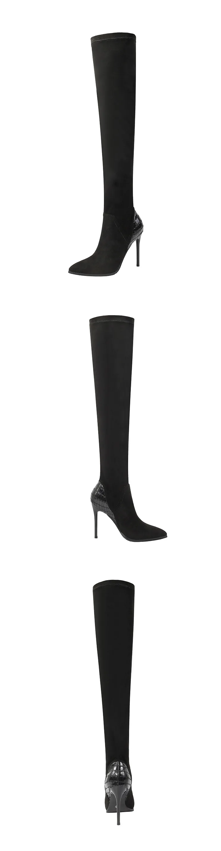 Fall/winter fashion knee-high boots women thin legs high heel boots check suede thin heel pointed boots