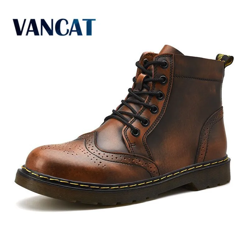 Comprar Vancat botas de cuero genuino de alta calidad para hombre Botas de invierno a prueba de agua botas de montar al aire libre botas de nieve de trabajo zapatos de hombre