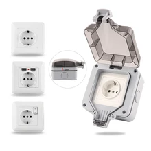 

IP66 16A 250V EU Germany Standard Waterproof Outdoor Power Socket Wall Socket With Switch USB Outlet For Home Garden workshop