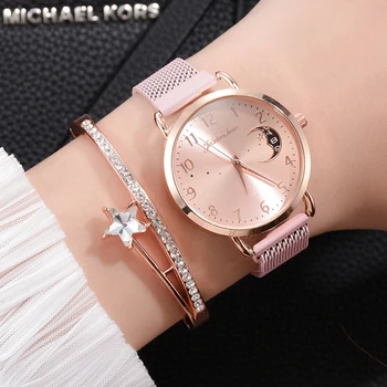 

Fashion 2pcs Set Women Watch Casual Mesh Band Ladies Wrist Watch Moon Stars Dress Rhinestones Quartz Watches relogio feminino