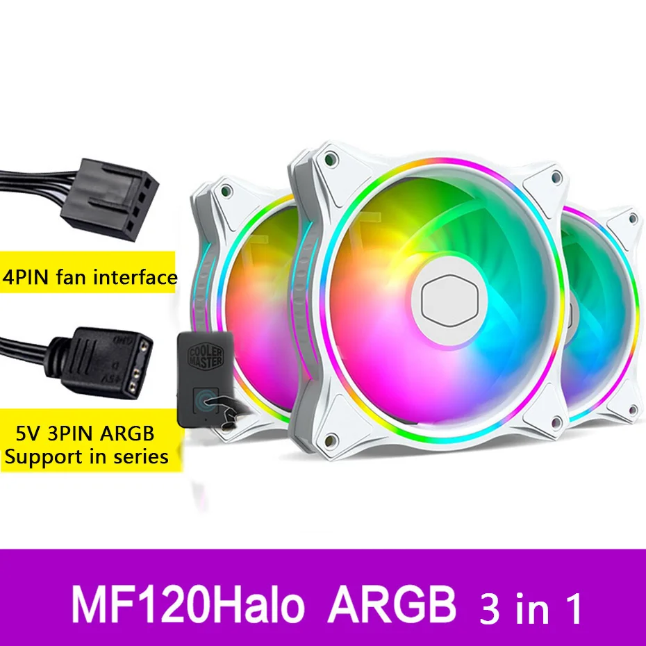 

Cooler Master MF120 Halo 3in1 White Edtion Computer Case Cooling fan 5V/3PIN 120mm addressable RGB PWM quiet Fan CPU Cooler