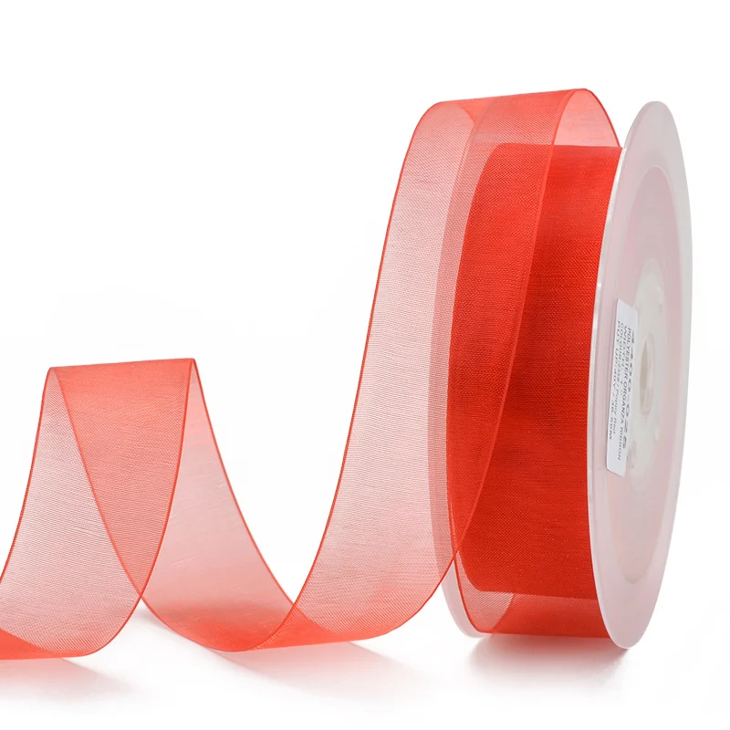 poppy red 235 Яма Прозрачная Шелковая лента из органзы 9 13 16 19 мм 200 ярдов черный белый красный синий фиолетовый подарок Свадебная Упаковка праздничные ленты - Цвет: poppy red 235