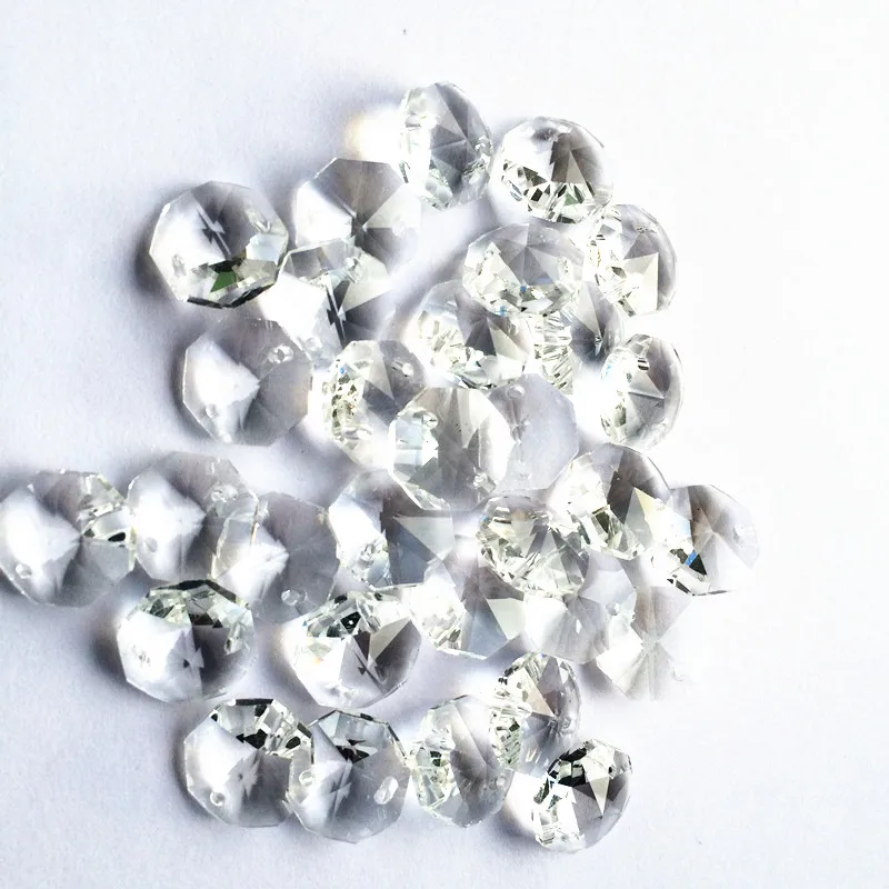 14mm 2000pcs Clear Crystal octagon beads in 2 holes crystal wedding decoration crystal chandelier accessories