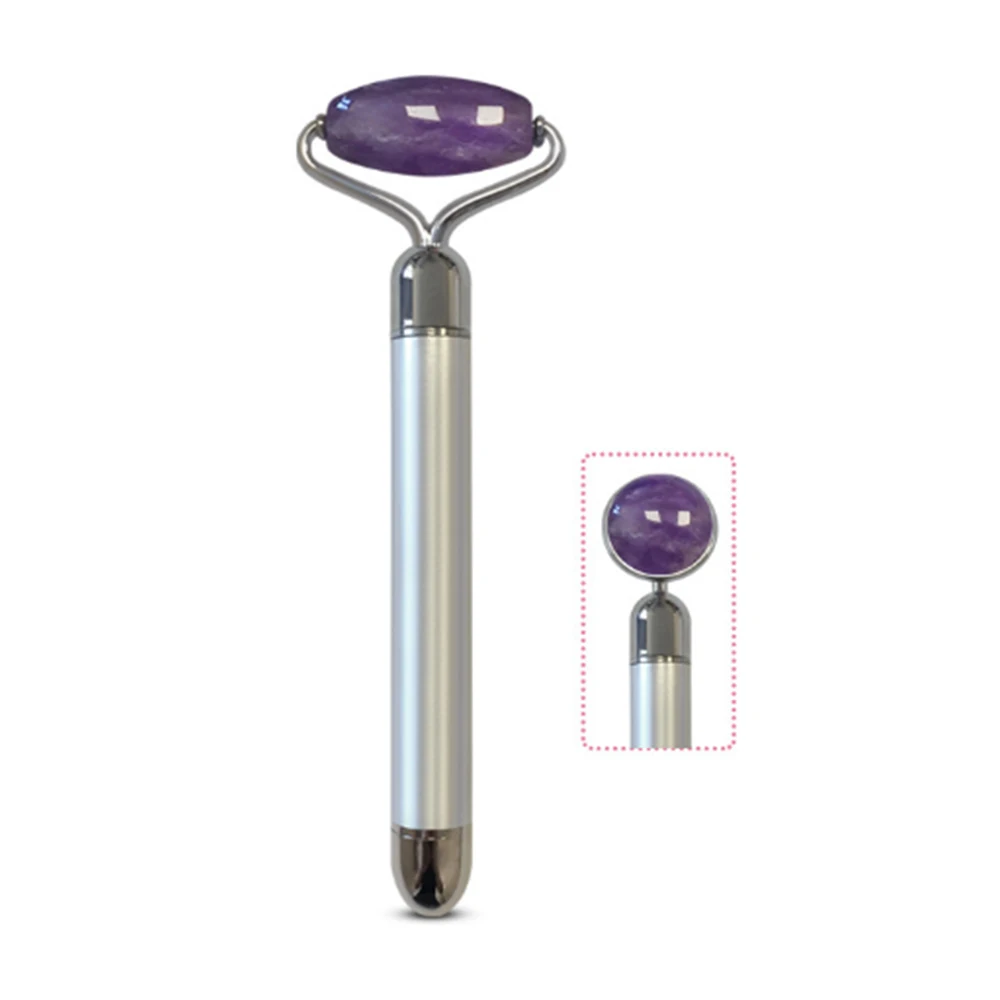 Purple jade 2 в 1 Набор красота бар Нефритовый камень ролик для лица Вибрация Nu уход за кожей Массажер устройство для лица тонкий лифтинг инструмент машина для лица - Цвет: Purple jade