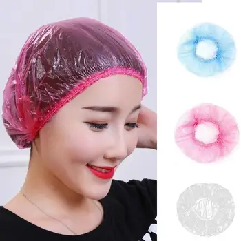 

100pcs/set Elastic Disposable Shower Cap Clear Caps Disposable Salon Hair Hat Hotel Shower E9O4