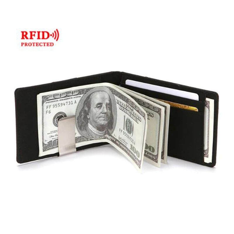 RFID с перекрестным узором из искусственной кожи Кошелек для кредитных карт из нержавеющей стали креативный USD клип