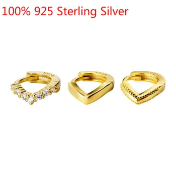 

100% 925 Sterling Silver Earrings V Shaped Hoop Earrings for Women Piercing Earring Buckle Minimalist Tiny Huggie Earng Jewelry