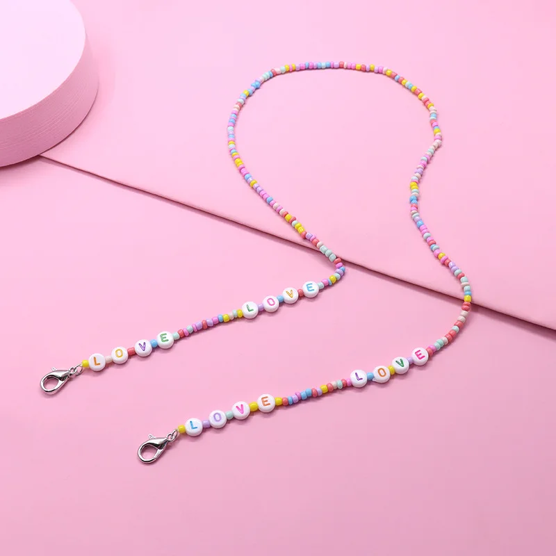 2021 Fashion Sunglasses Mask Holder Lanyard Letter Love Colorful Beaded Glasses Chain Neck Strap Jewelry for Students Children 2021 Fashion Sunglasses Mask Holder Lanyard Letter Love Colorful Beaded Glasses Chain Neck Strap Jewelry for Students Children