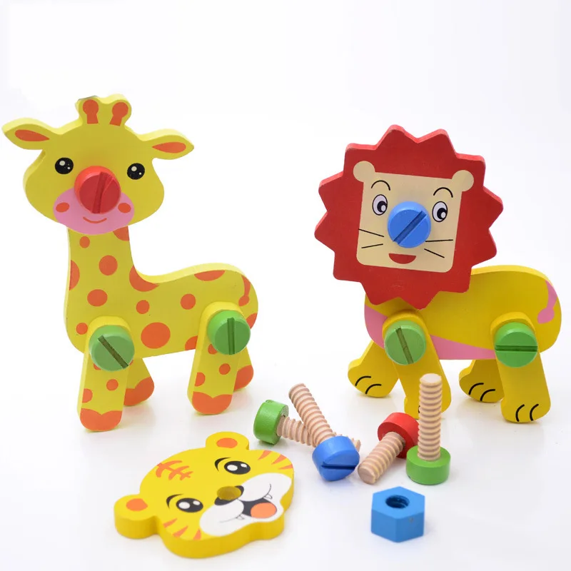 

New 2020 Montesorri Eduactional Toys For Children Kids Toys Boys Screw Assembly Wooden Toys Animal Figures Cognize Learning Toys