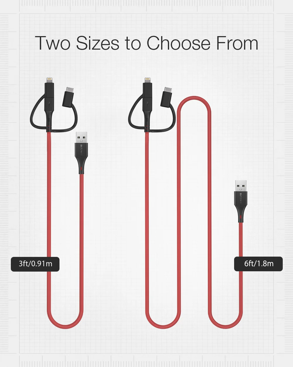BlitzWolf MT4 3 в 1 type C+ Lightning+ Micro USB кабель для передачи данных с MFI сертифицирован для samsung Xiaomi для iPhone 11 X Max