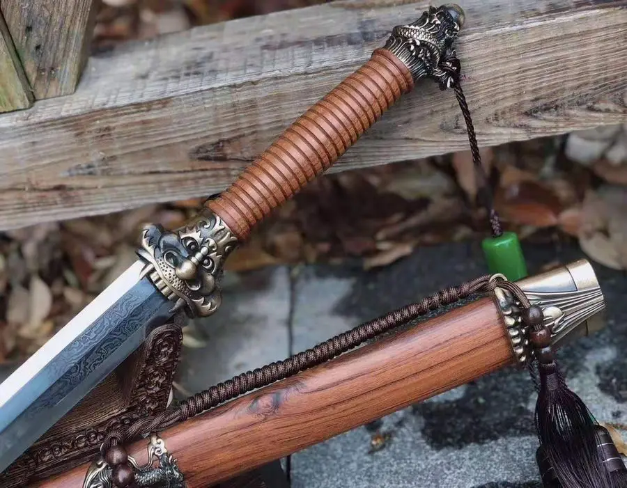 Handmade Sharp Wushu Sword HRC62 Groove Damascus Steel Kung Fu Jian Full Tang