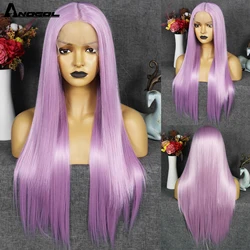ANOGOL Purple 28inch Long Straight Wig T Type Lace Front Fiber Wigs Heat Resistant Synthetic Cosplay Wig for Women Party