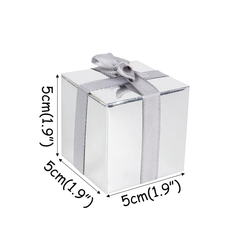 silver solid color Маленькая Подарочная коробка оптом коробка для конфет с лентами из тюли в 2x2x2 полюсная золотистая полосатый коробка вечерние свадебные сувениры для свадьбы детских празднований дня рождения поставки - Цвет: silver solid color