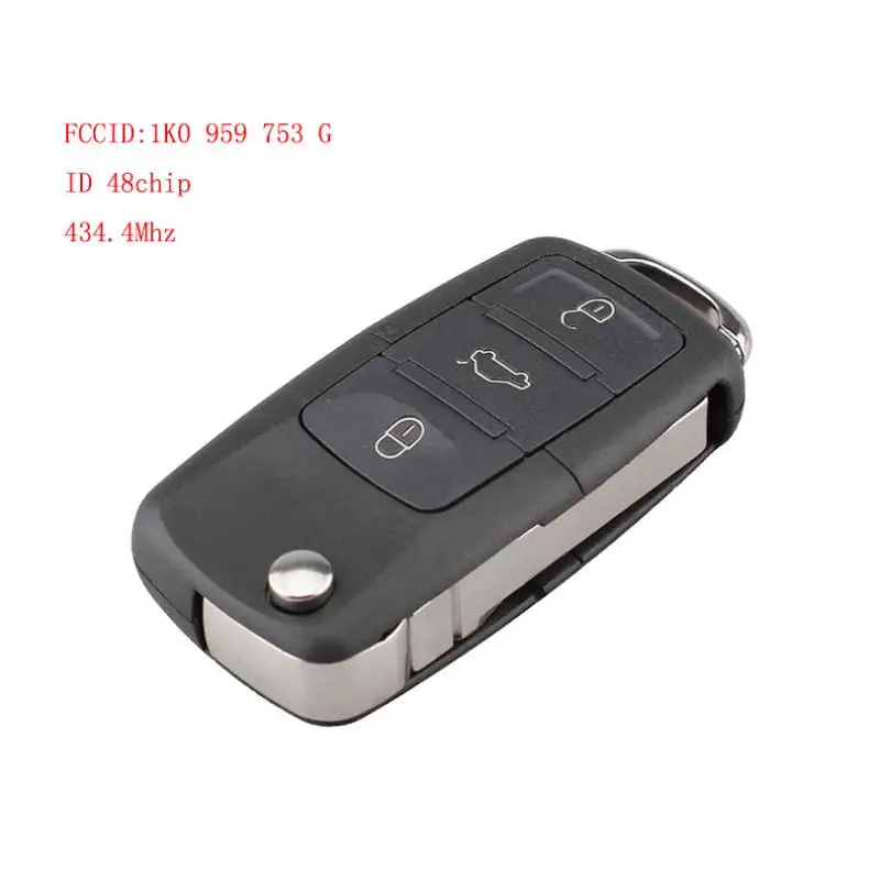 434 МГц 3 кнопки Uncut Складной флип дистанционный ключ-брелок от машины оболочки чехол ID48 чип подходит для Caddy/Eos/Golf/Jetta/Sirocco/Tiguan/Touran