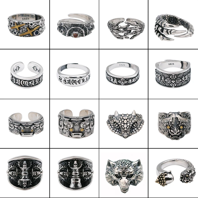 Baratos Anillo vintage de calavera de plata 925 sólida de lujo para hombre vruwen Vintage Punk Rock apertura de anillo Verstelbare