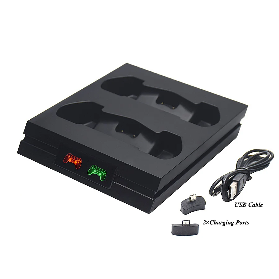 Черный PS4 Pro тонкий светодиодный стойка для зарядного устройства 2 беспроводной док-станция для зарядки контроллера для Play станции 4 PS 4 Тонкий Профессиональный джойстик аксессуары - Цвет: Черный