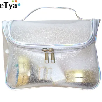 

eTya Women Makeup Bag PVC Matte Big Capacity Waterproof Cosmetic Bag Travel Wash Toiletry Storage Organizer Set Pouch Tote Bags