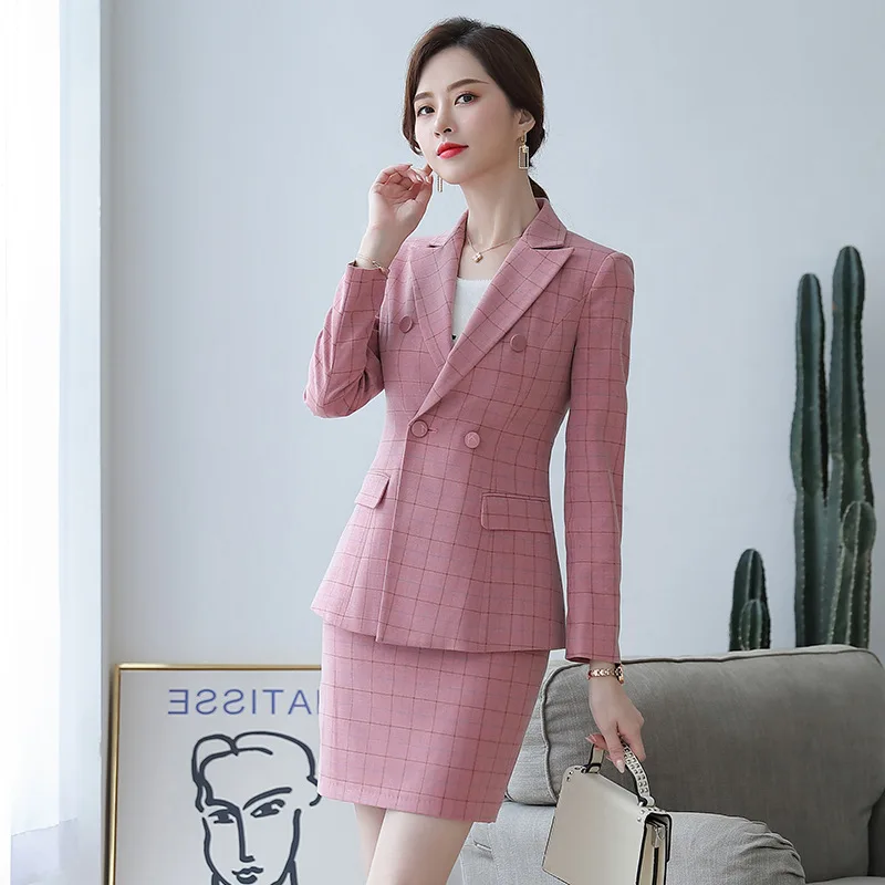 Женская мода, женская клетчатая юбка, брюки, костюм, 5XL, бизнес, для интервью, для работы, одежда для офиса, для девушек, с длинным рукавом, блейзер и брюки, комплект