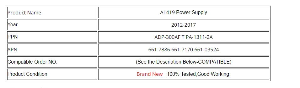 Nova fonte de Alimentacao ADP-300AF PA-1311-2A Для iMac 2" A1419 MD095 MD096
