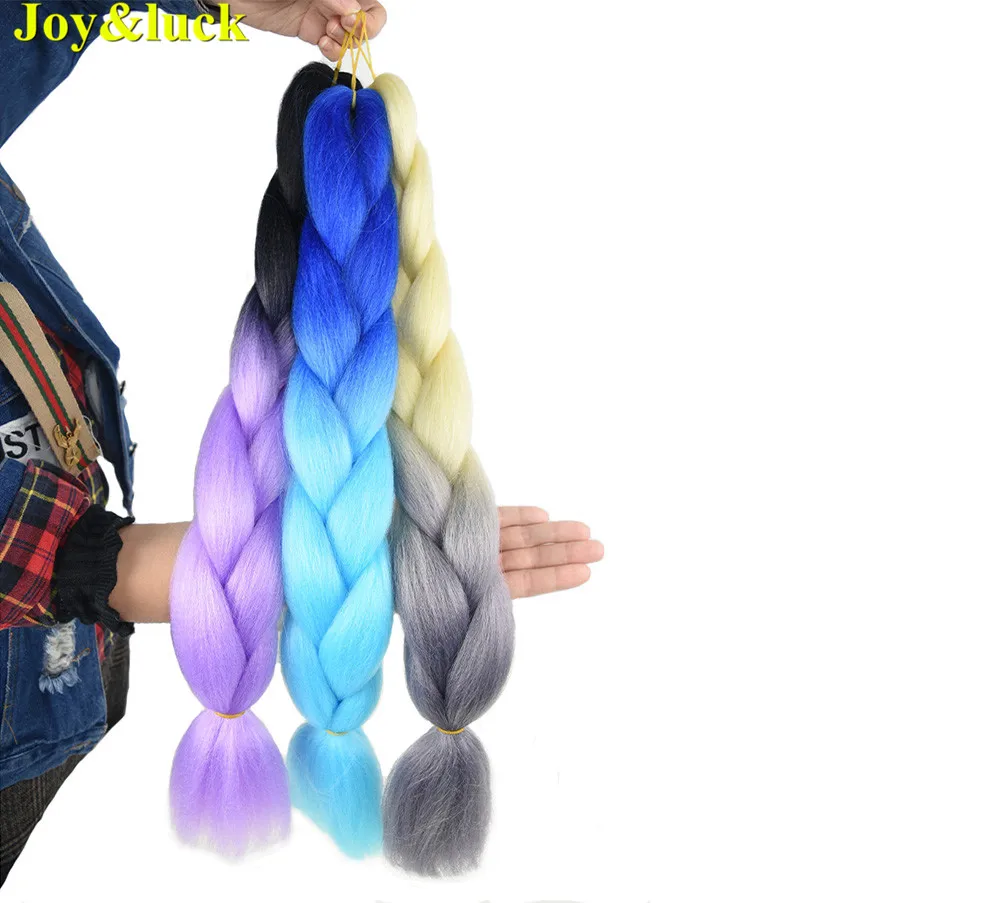 Joy&luck, синтетические косички, наращивание волос, огромные косички, вязанные крючком, косички, волосы, Омбре, розовый, голубой, серый цвет