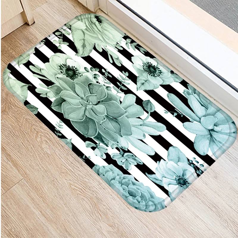 Tropical Plant Leaf Pattern Entrance Door Mat 40*60cm Soft Flannel Carpet Rubber  Indoor Floor