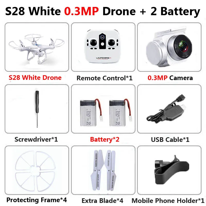 S28 Профессиональный беспилотник с камерой 1080P HD WiFi FPV высота удерживает широкий угол 20 мин полета RC Квадрокоптер Вертолет игрушки X5C XY4 - Цвет: 0.3MP White 2B Foam