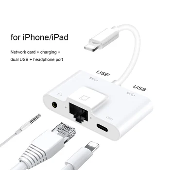 

Bkscy 5 in 1 Lightning to RJ45 Ethernet LAN Wired Network Adapter For iPhone X/XR/XS/8/7 iPhone iPad to USB adapter Kit hub usb