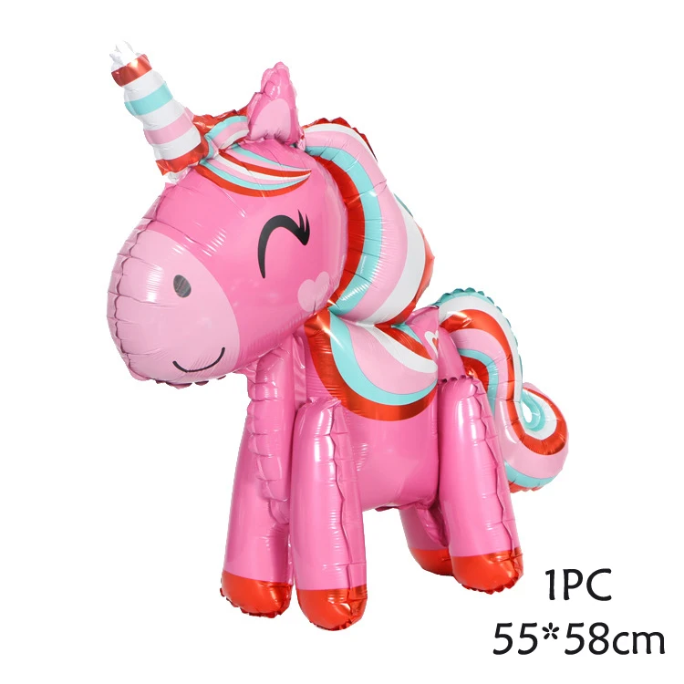 Единорог вечерние поставки 3D большой Unicornio ходячие животные латексные воздушные шары для девочек розовая вечеринка в честь Дня Рождения Декор фольги Воздушные шары DIY - Цвет: 3D 55cm red
