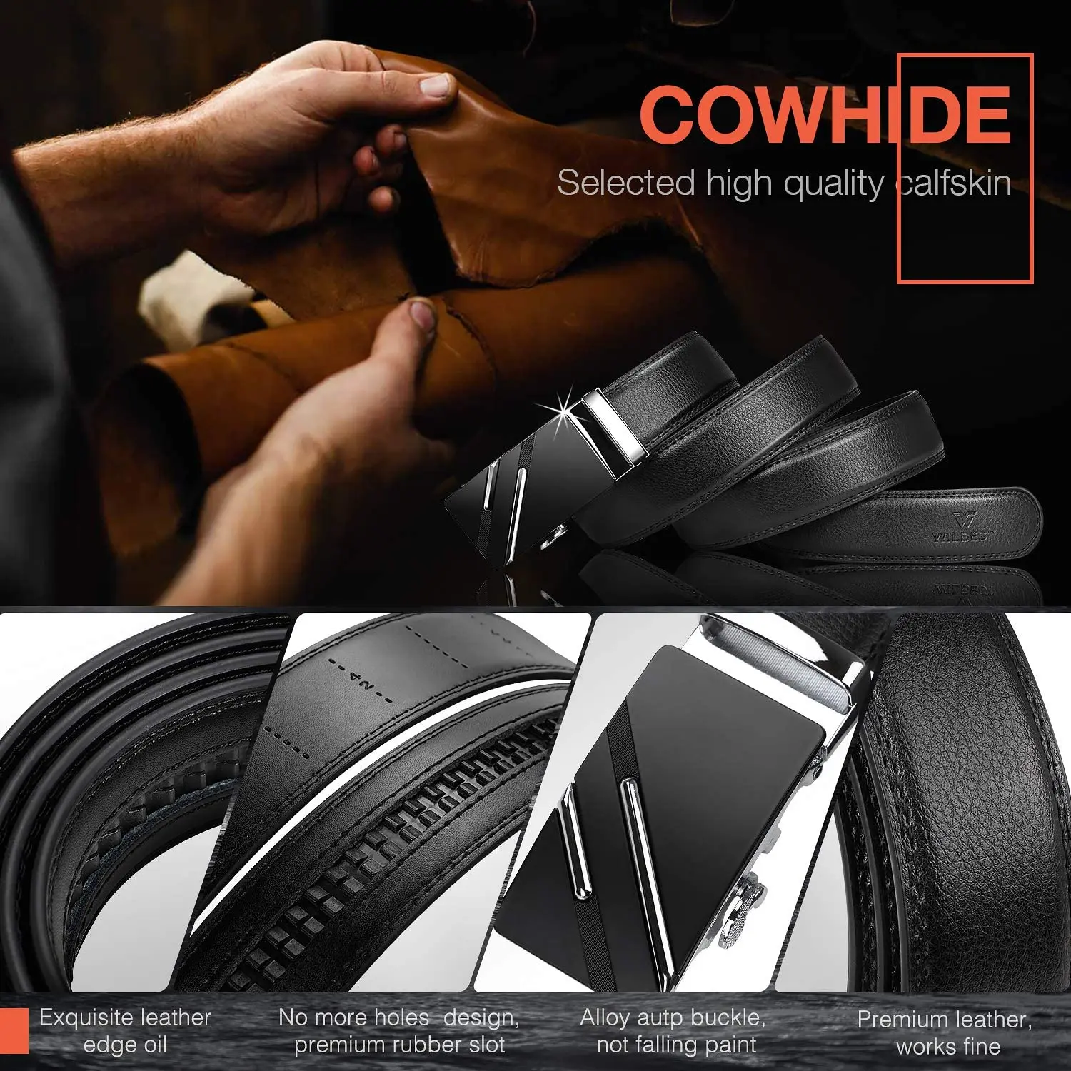 2022 New Genuine Leather Men Belt Black Automatic Ratchet Buckles Male Business Fashion Designer Waistband