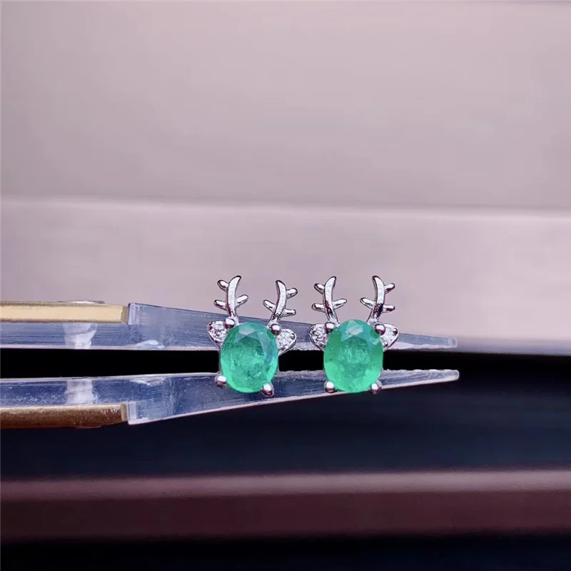 Серьги-гвоздики PROCOGEM с натуральным изумрудом для девочек, OL, подарки на каждый день, настоящие драгоценные камни, серьги с оленем, 925 пробы, серебро#741